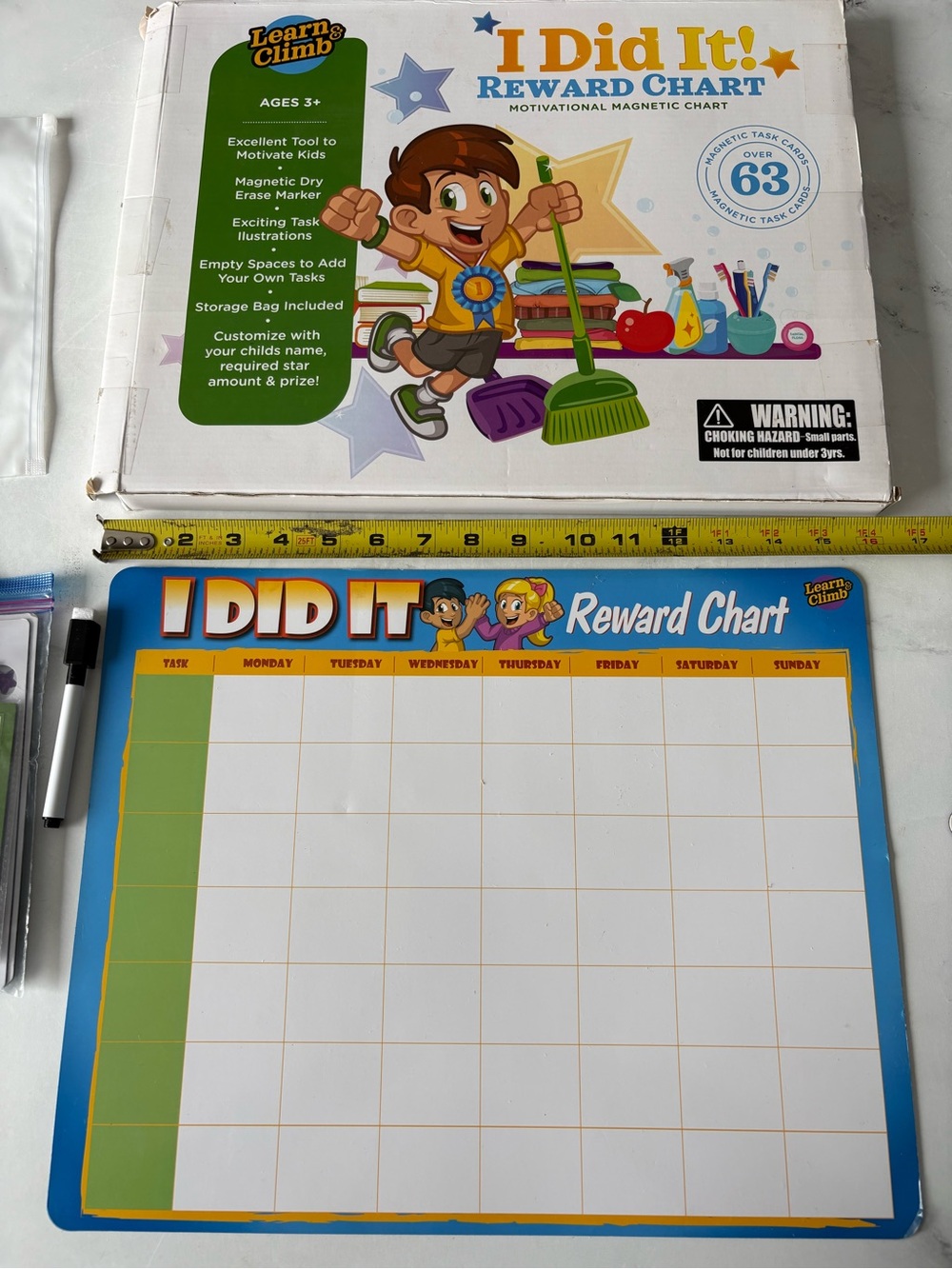 Learn & Climb "I Did It" Magnetic Reward Chart & dry erase marker, storage bag